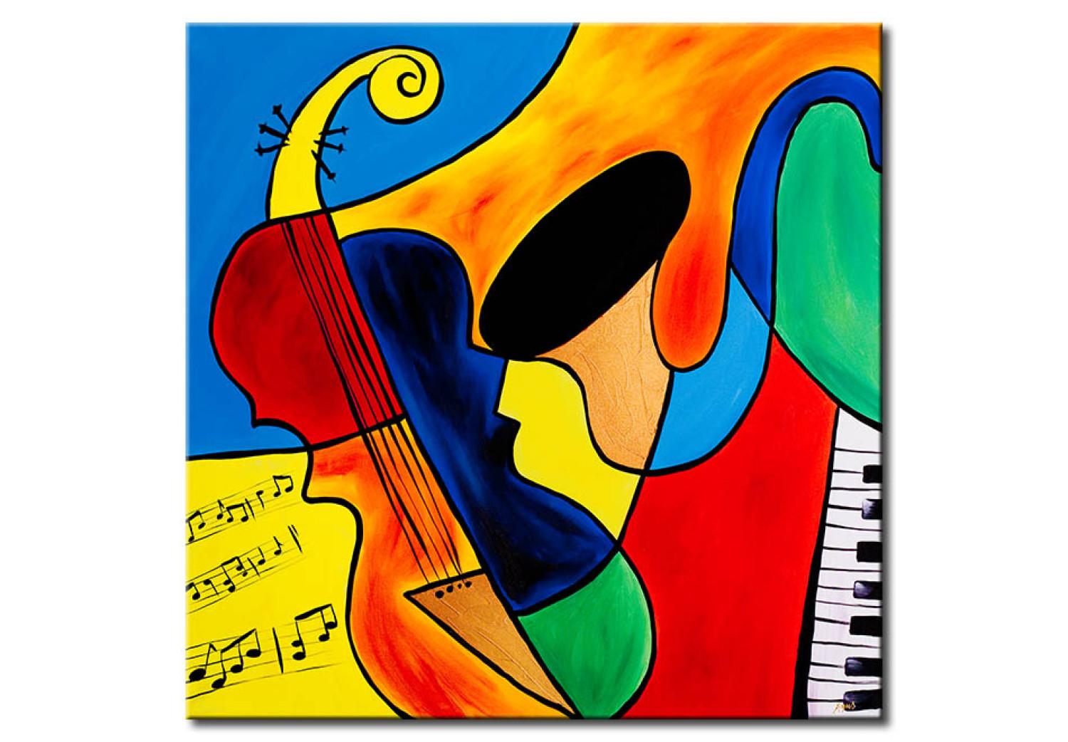 Cuadro Sonidos de partituras (1 pieza) - fantasía colorida con instrumentos
