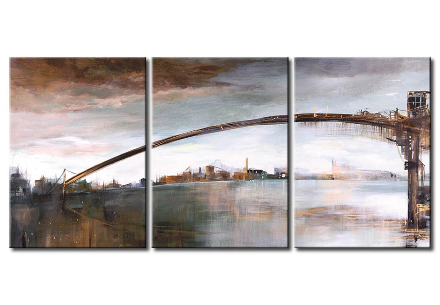 Cuadro decorativo Puente de melancolía urbana (3 piezas) - arquitectura urbana con río