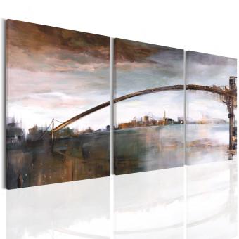 Cuadro decorativo Puente de melancolía urbana (3 piezas) - arquitectura urbana con río