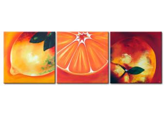 Cuadro decorativo Tres cítricos (3 piezas) - refrescante motivo en colores naranjas