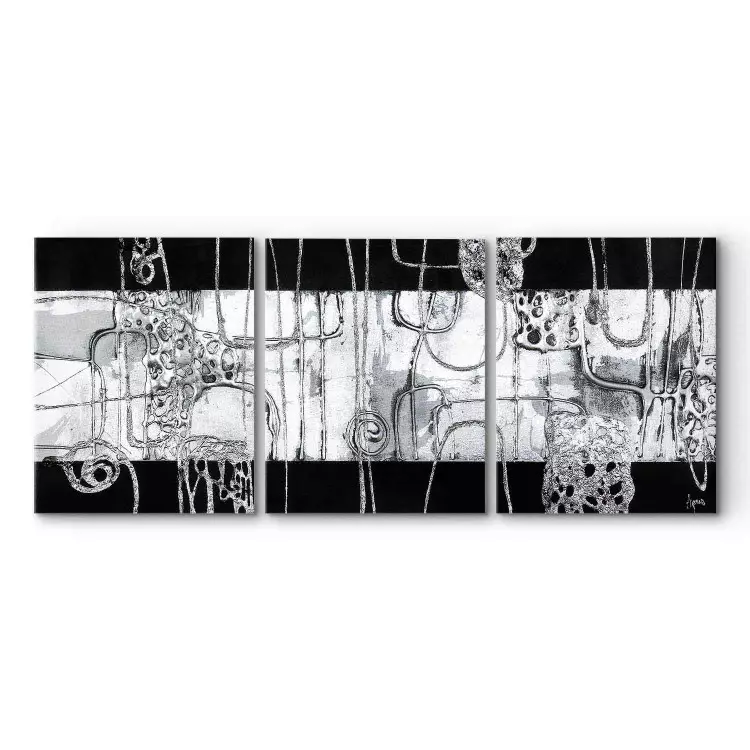 Cuadro moderno Abstracción de plata - una composición en negro, blanco y plata