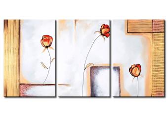 Cuadro Tres rosas (3 piezas) - abstracción con motivo floral y patrones