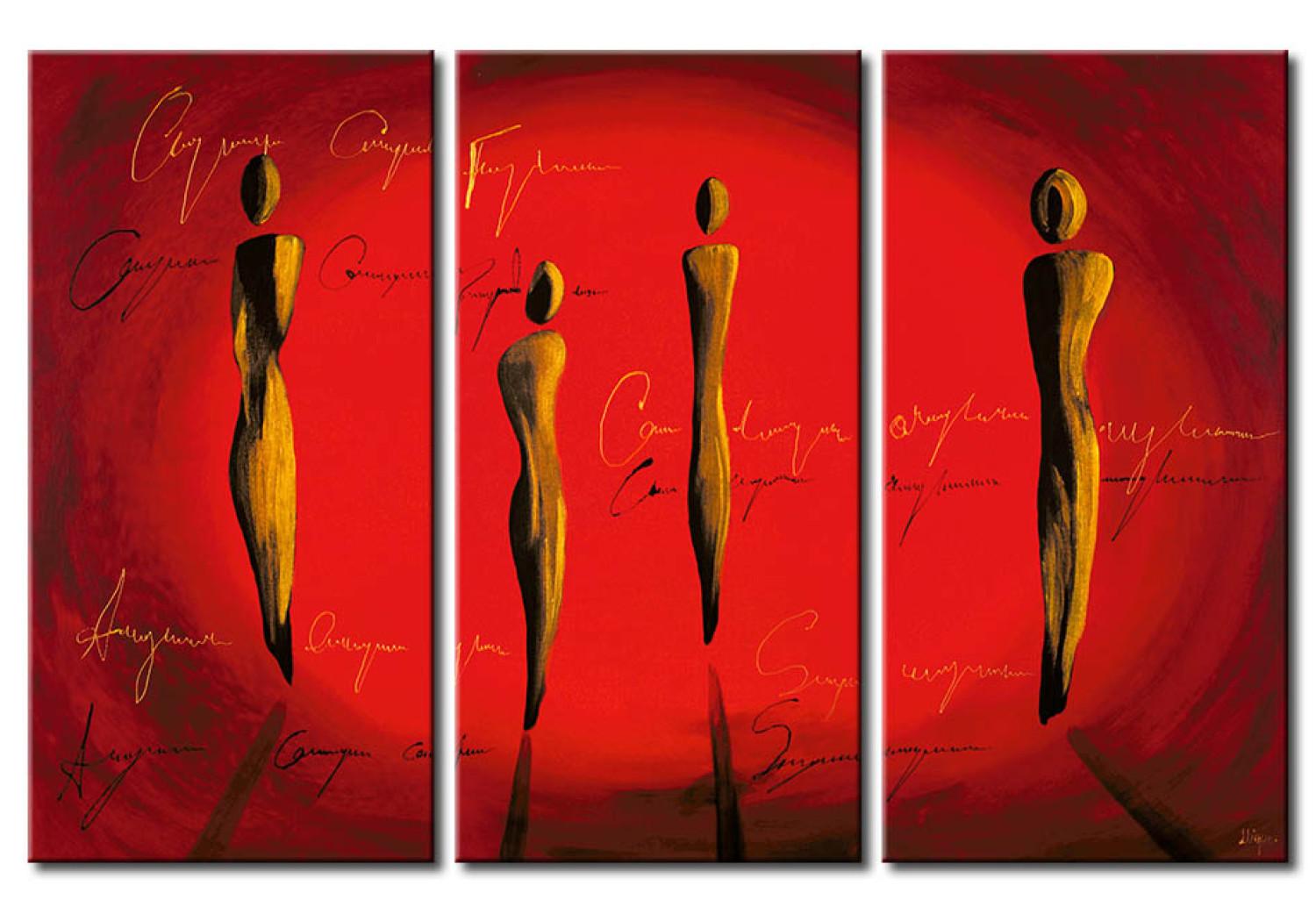 Cuadro Abstracción roja (3 piezas) - siluetas con inscripciones