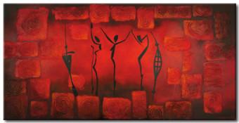 Cuadro Ritual (1 pieza) - siluetas bailando en rojo con diseño