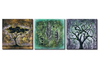 Cuadro moderno Naturaleza (3 piezas) - abstracción con árboles y hojas con diseño