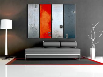 Cuadro decorativo Acento naranja (4 piezas) - abstracción grisácea con diseños