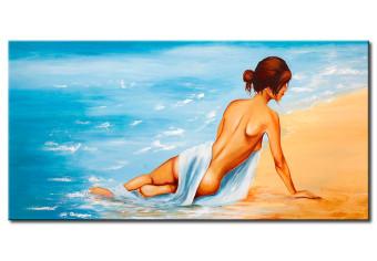 Cuadro decorativo A la orilla del mar - figura de una mujer desnuda en la playa