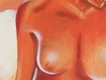 Cuadro moderno En la cama (1 pieza) - desnudo con mujer desnuda en fondo naranja