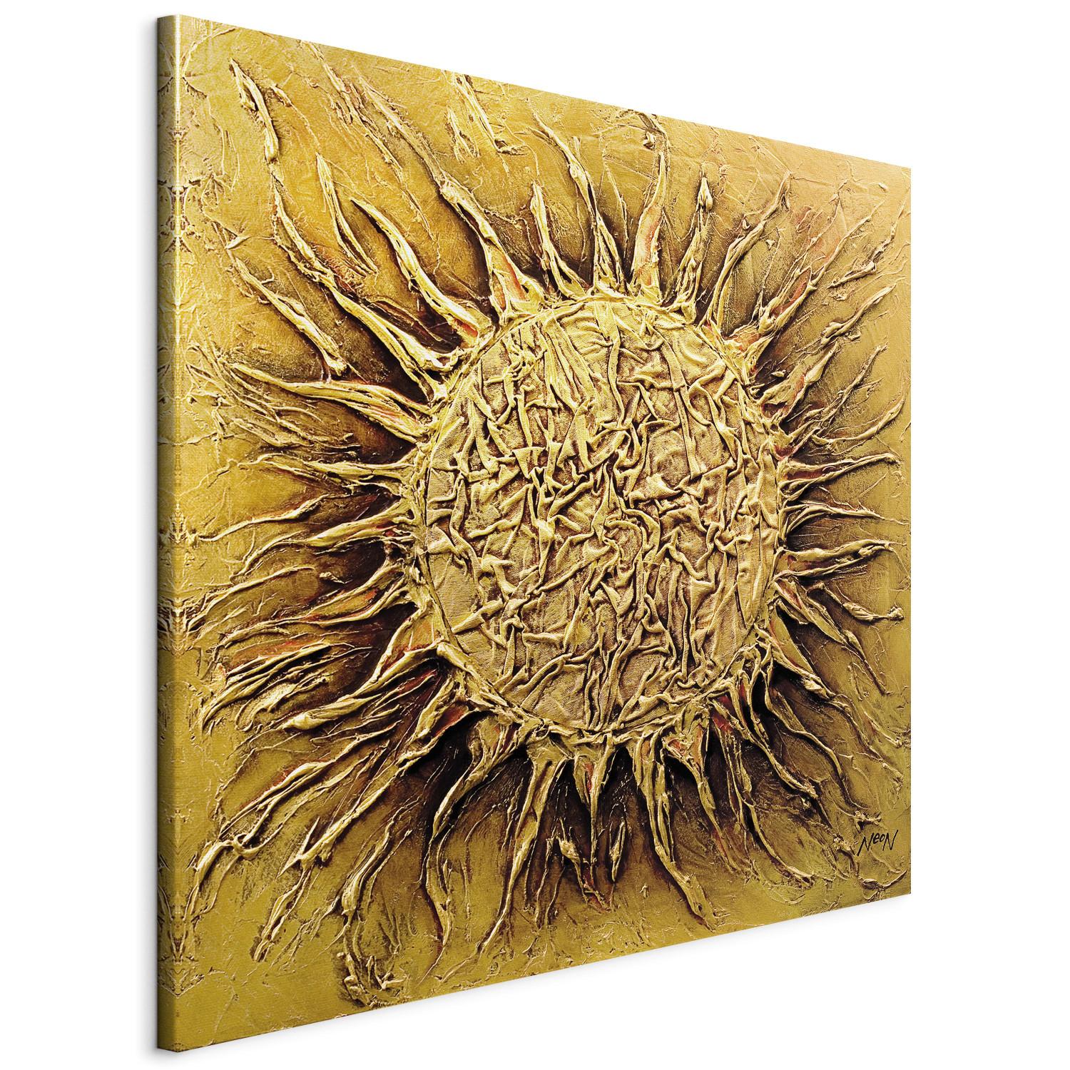Cuadro decorativo Abstracción (1 pieza) - motivo dorado de sol en fondo uniforme