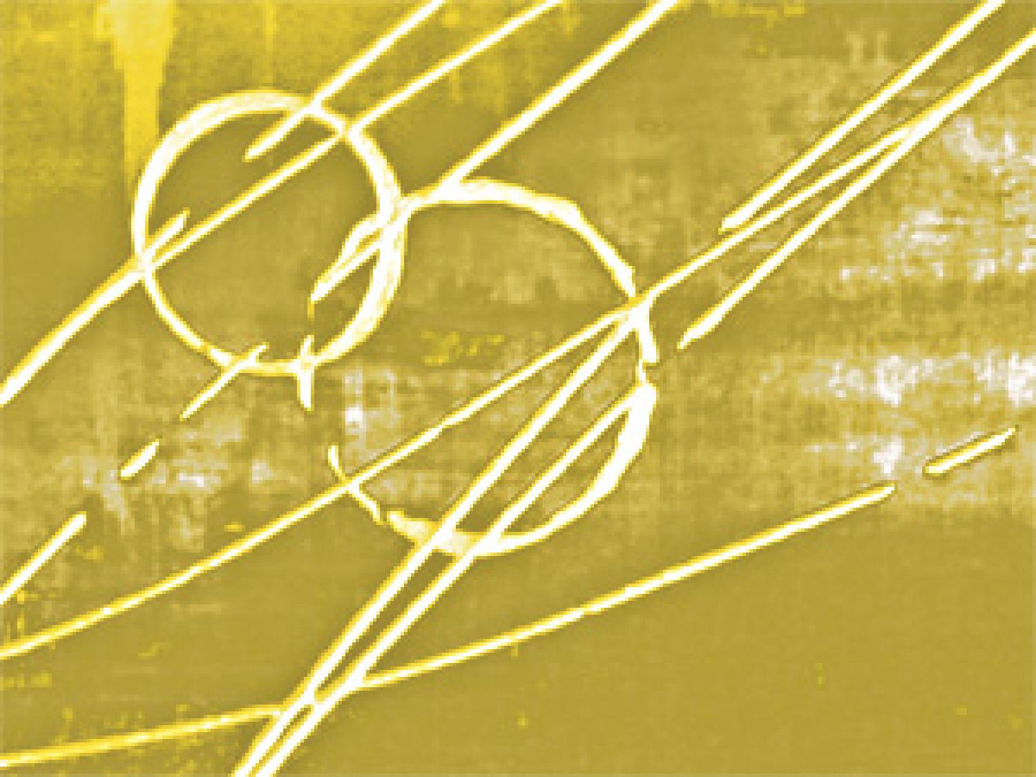 Cuadro moderno Abstracción (3 piezas) - figuras amarillas en fondo marrón