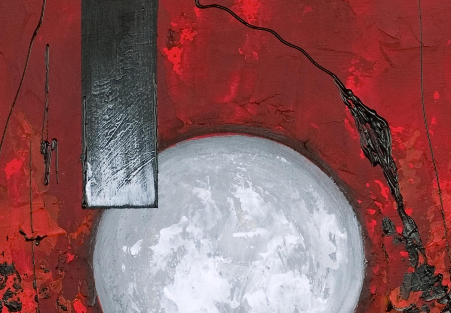 Cuadro decorativo Fuego y hielo II (1-pieza) - abstracción con esfera y manchas rojas