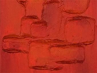 Cuadro decorativo Fantasía elegante (4 piezas) - abstracción plateada con rojo