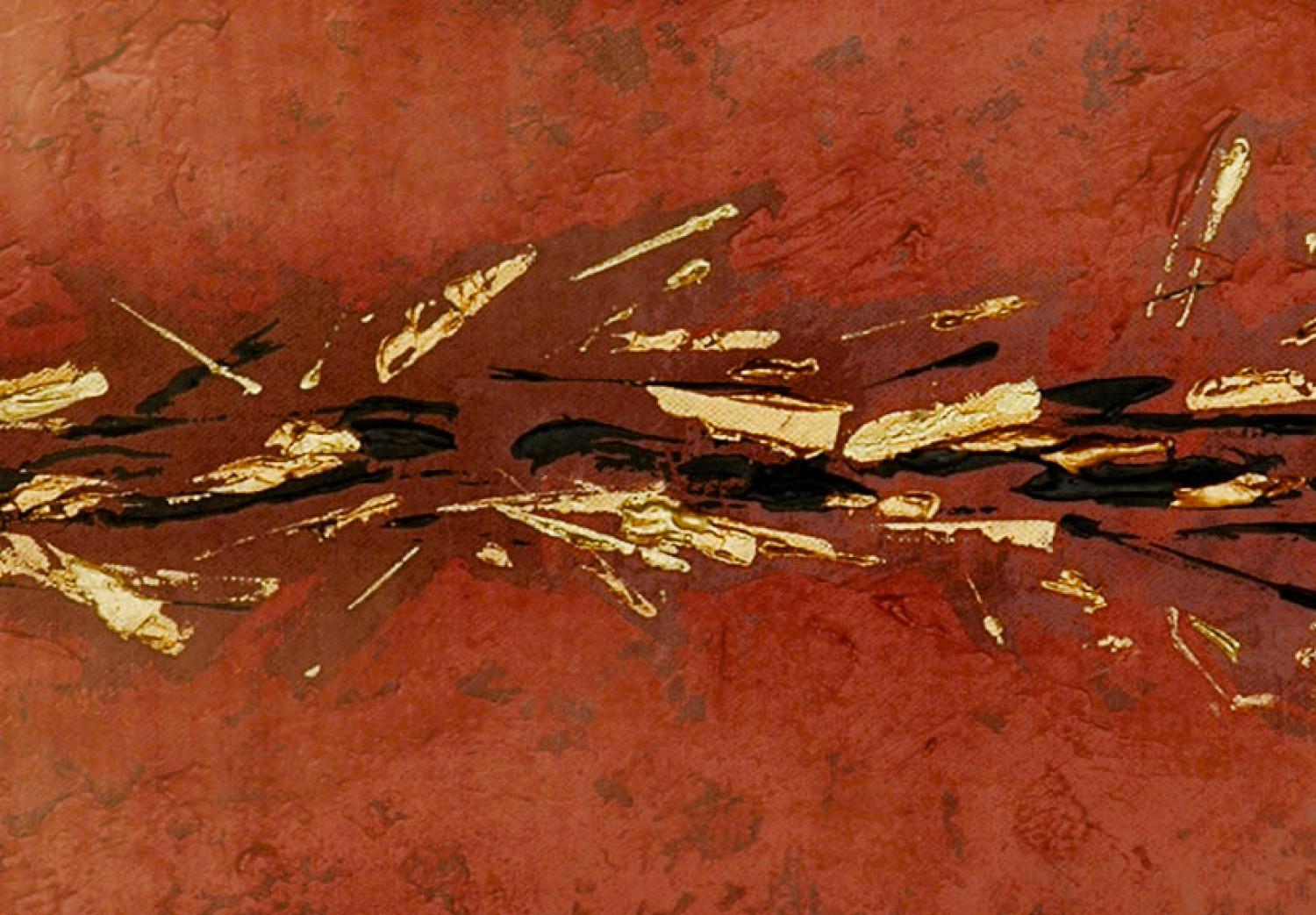 Cuadro Fantasía de trazos (3 piezas) - abstracción dorada en fondo tricolor