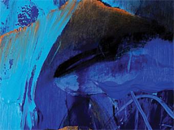 Cuadro Fantasía del Atlántico (3 piezas) - abstracción azul con oro