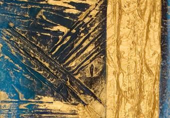 Cuadro Fantasía (3 piezas) - abstracción dorada en fondo turquesa