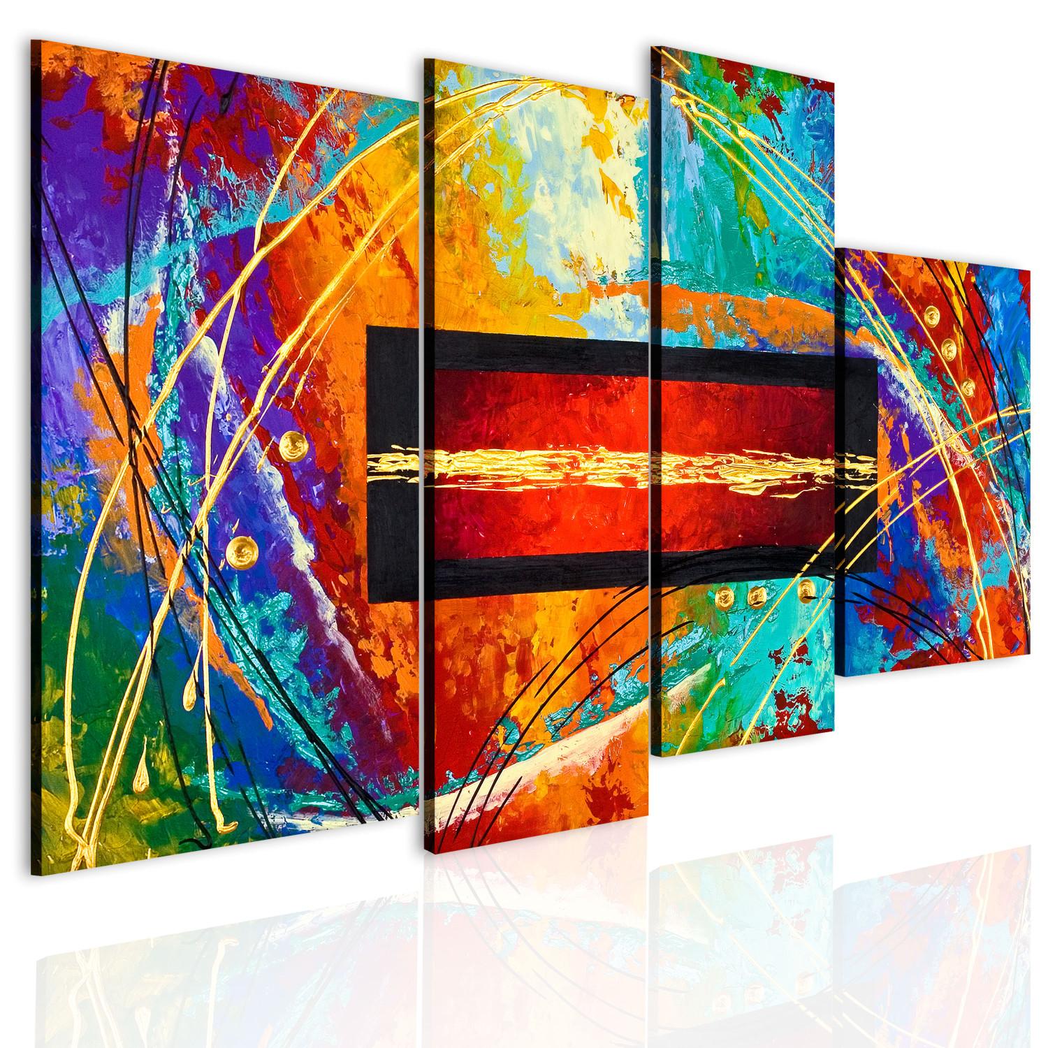 Cuadro moderno Arco iris (4 piezas) - abstracción colorida con elemento geométrico