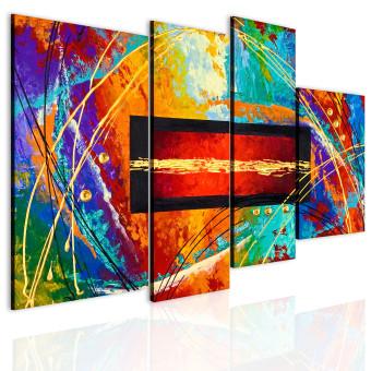 Cuadro moderno Arco iris (4 piezas) - abstracción colorida con elemento geométrico