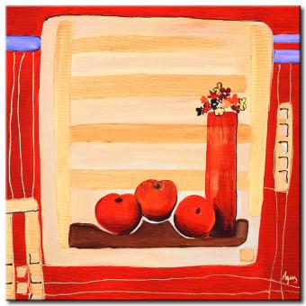 Cuadro decorativo Bodegón (1 pieza) - abstracción con composición de manzanas y flores
