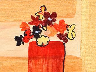 Cuadro decorativo Bodegón (1 pieza) - abstracción con composición de manzanas y flores