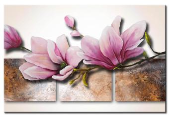 Cuadro Naturaleza rosa (1 pieza) - flores de magnolia en fondo geométrico