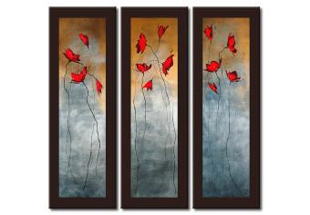 Cuadro decorativo Ventanas con amapolas (3 piezas) - flores en fondo de color natural