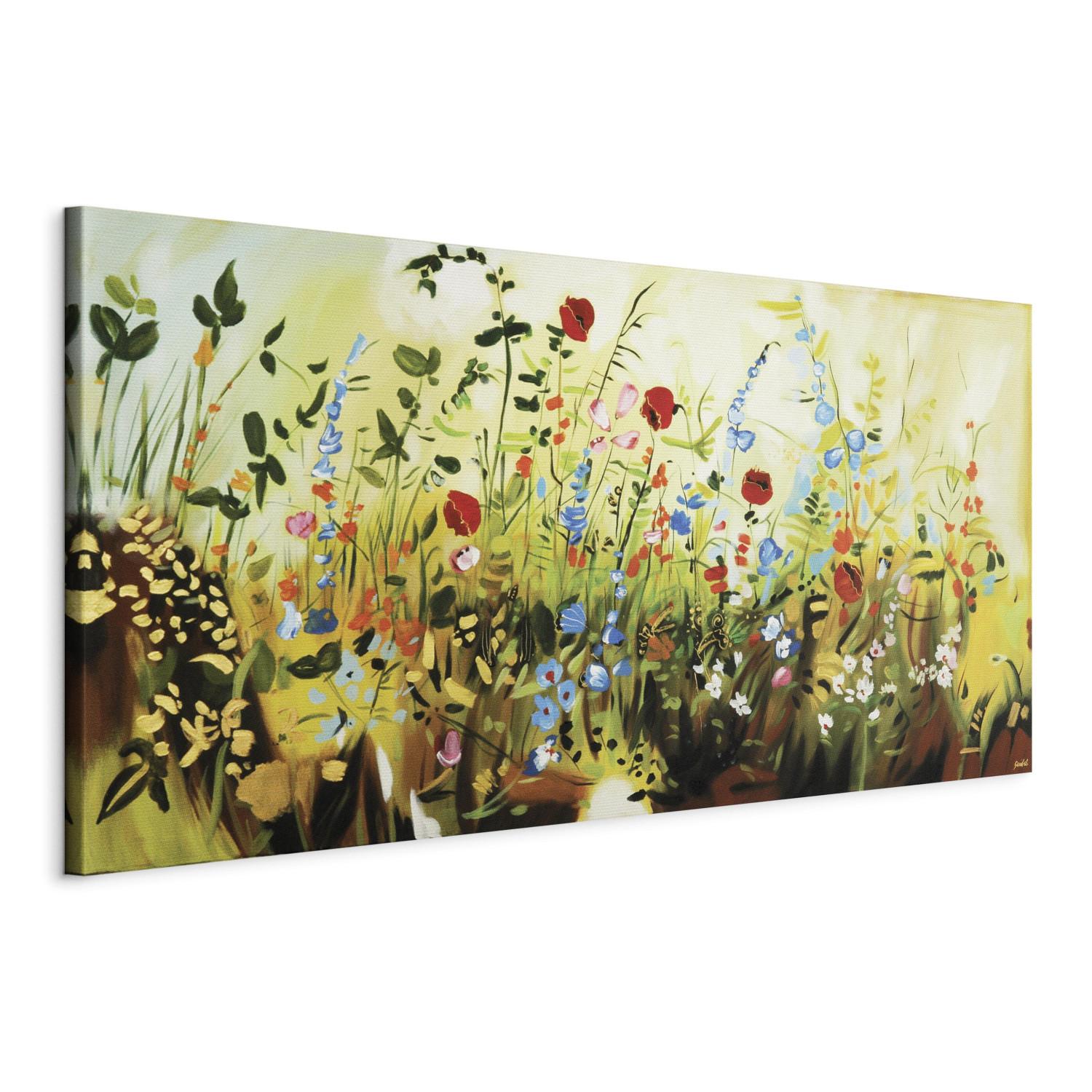 Cuadro Encantadora pradera (1 pieza) - composición colorida y flores pequeñas