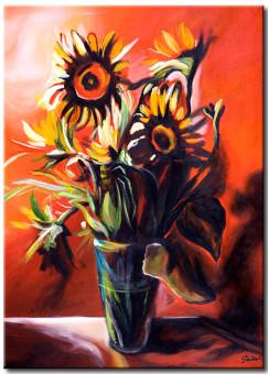 Cuadro decorativo Girasoles en jarrón (1 pieza) - flores con efecto de sombra