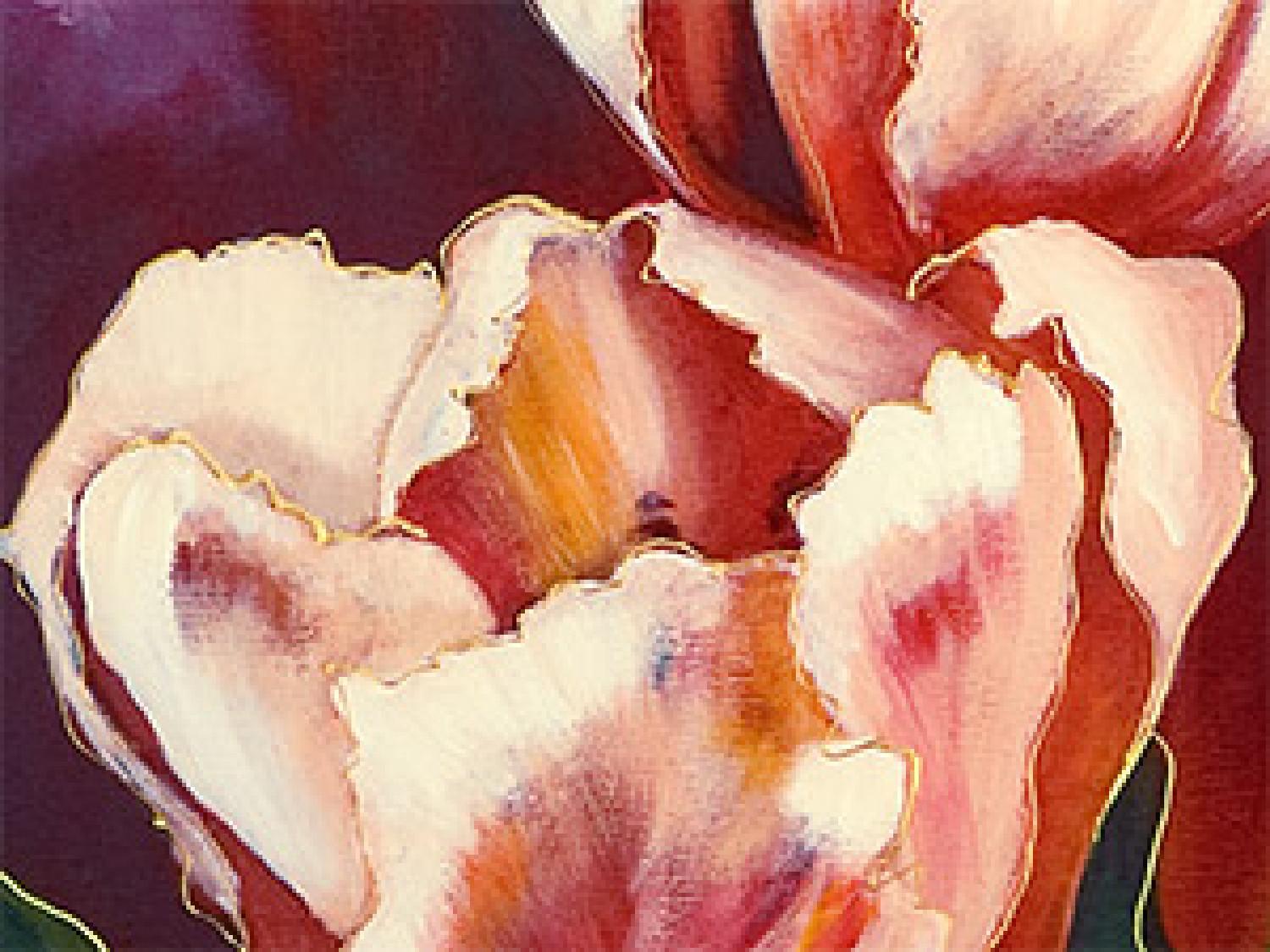 Cuadro Tulipanes románticos (1 pieza) - flores rosas en fondo rojo