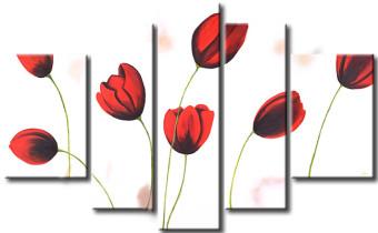 Cuadro moderno Tulipanes (5 piezas) - flores en fondo blanco y suave