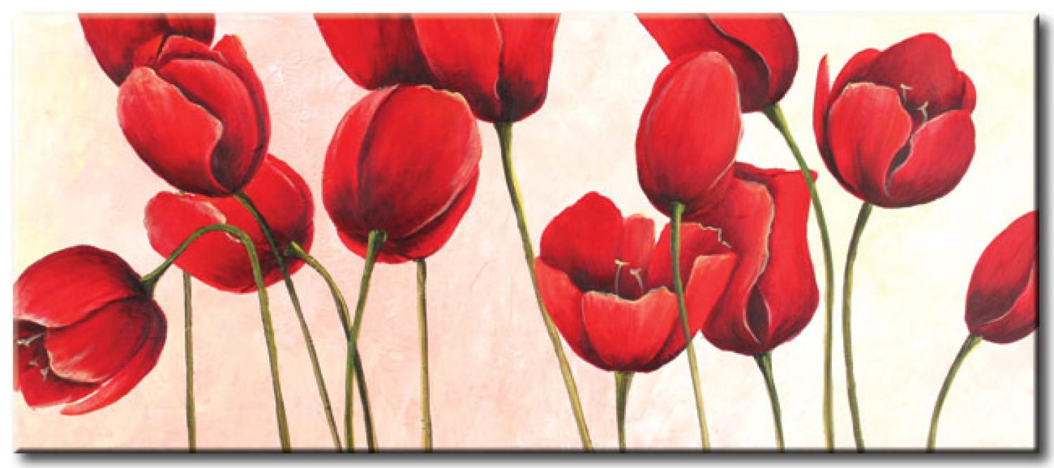 Cuadro moderno Tulipanes alegres (1 pieza) - flores rojas en fondo pastel