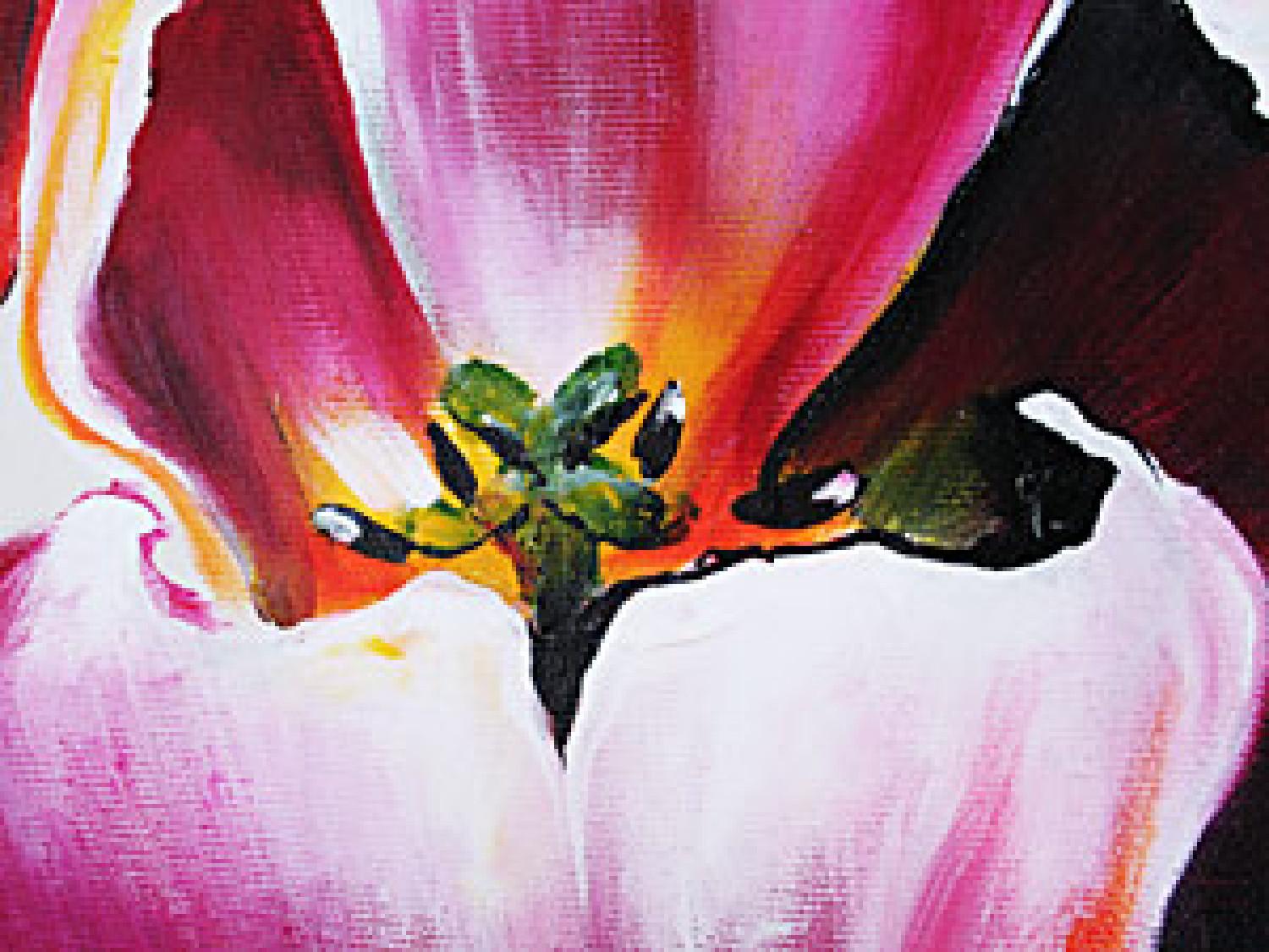 Cuadro decorativo Flores de mayo (4 piezas) - tulipanes multicolores en fondo suave