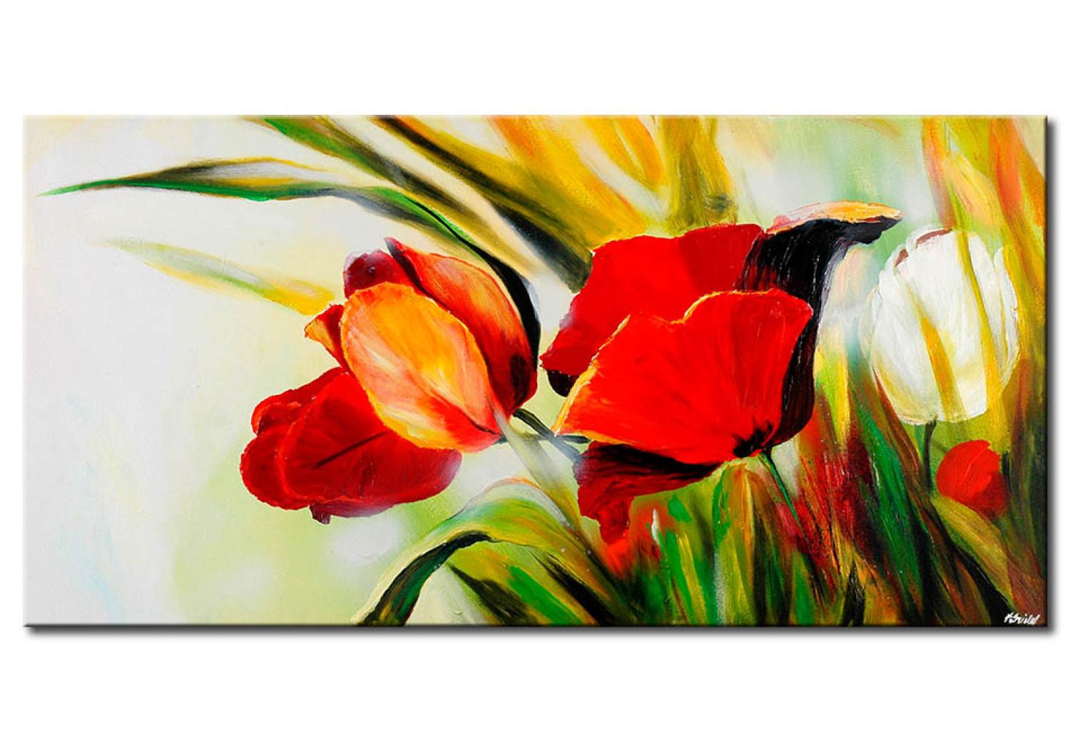 Cuadro Tulipanes ocultos (1 pieza) - flores entre altas hierbas