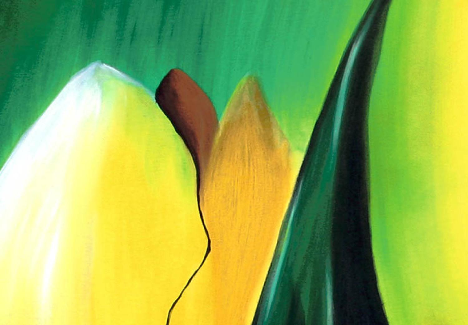 Cuadro moderno Tulipanes soleados - un motivo floral lleno de flores amarillas