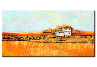 Cuadro La casa en el campo - casa rodeada de un campo en tonos anaranjados