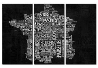 Cuadro decorativo Text map of France on the black background - triptych