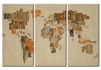 Cuadro decorativo Mapa del Mundo (en alemán) - tríptico