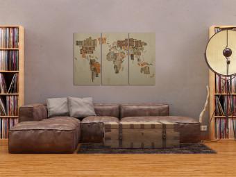 Cuadro decorativo Mapa del Mundo (en alemán) - tríptico