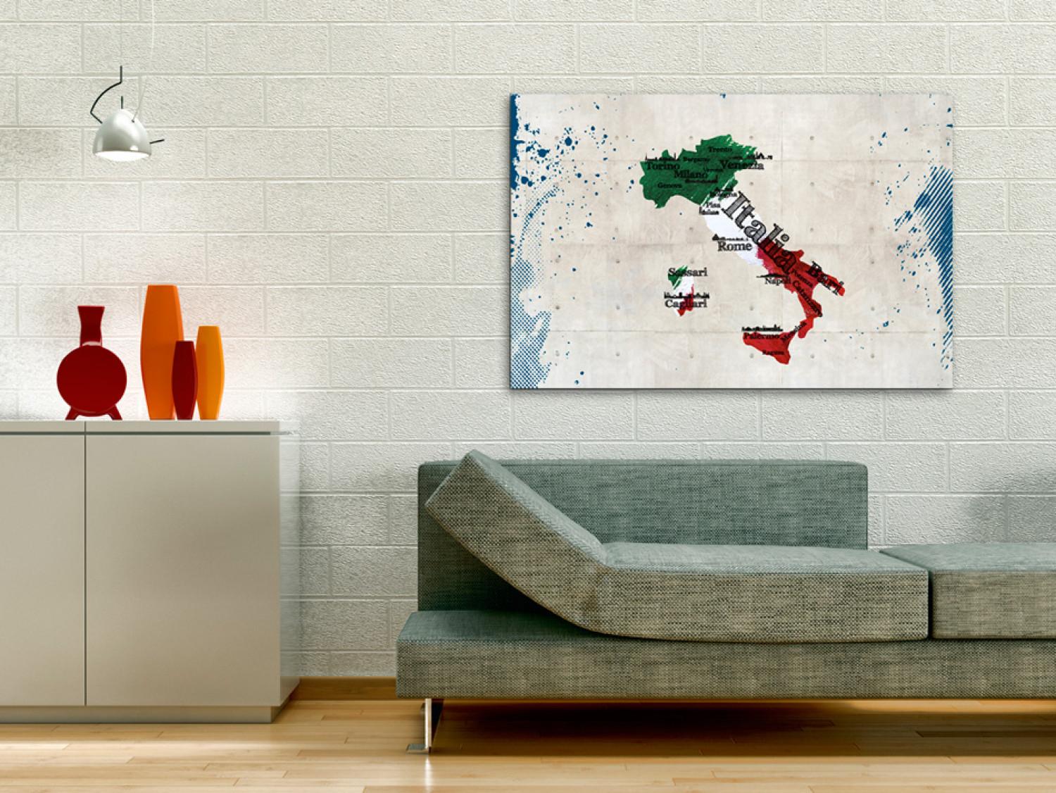 Cuadro decorativo Mapa italiano - gráficos en colores nacionales con ciudades marcadas