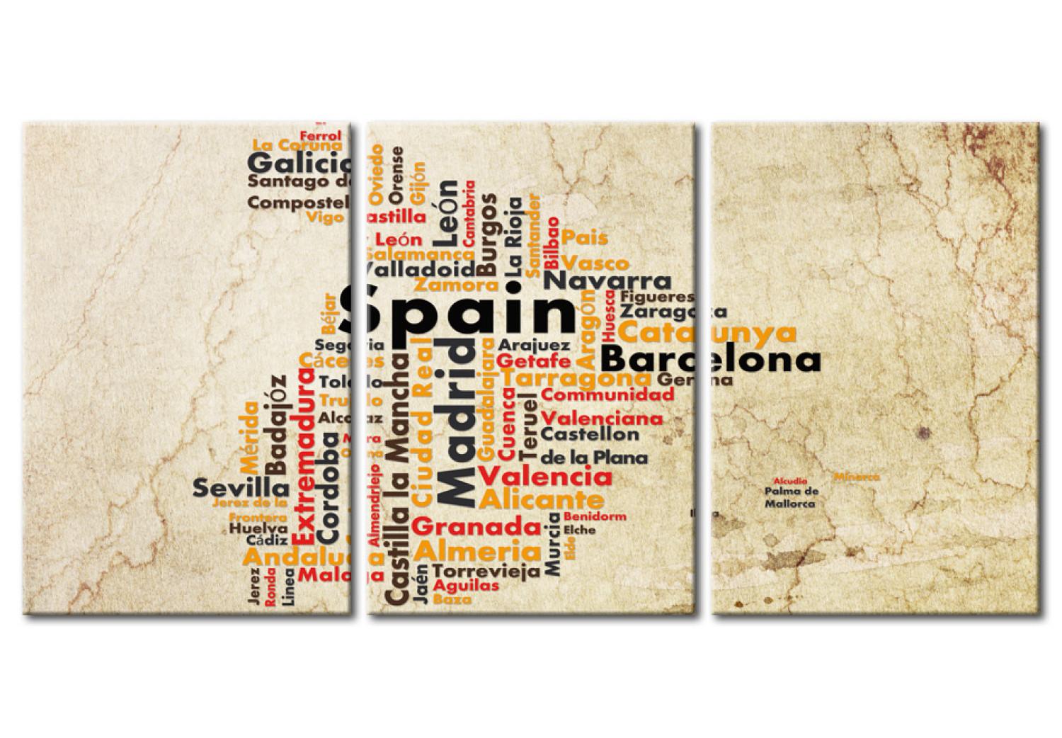 Cuadro moderno Mapa de España - fronteras de nombres de ciudades y colores nacionales