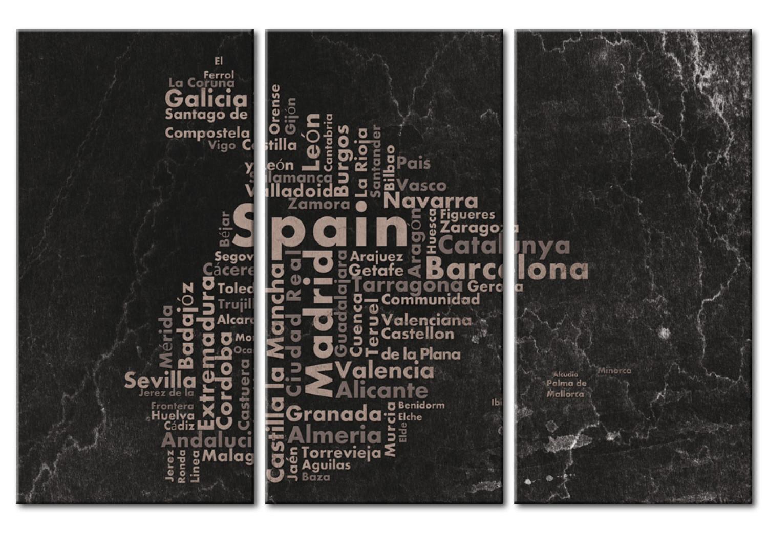 Cuadro moderno Text map of Spain on the blackboard - triptych