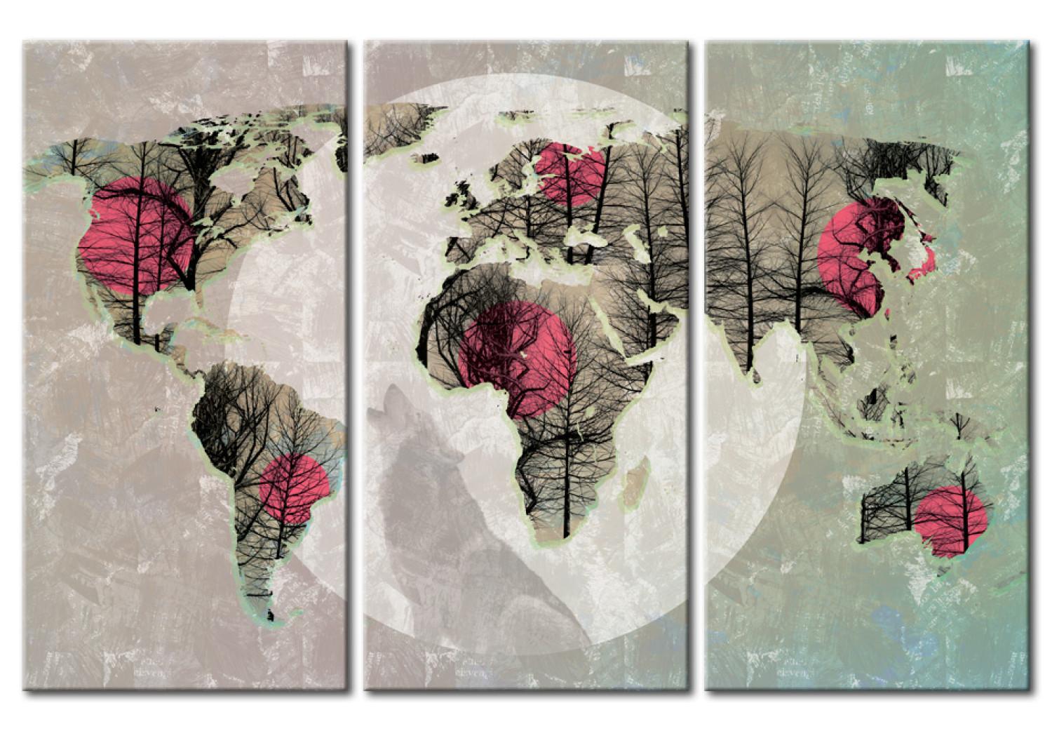 Cuadro decorativo Mapa del mundo: luna llena - tríptico