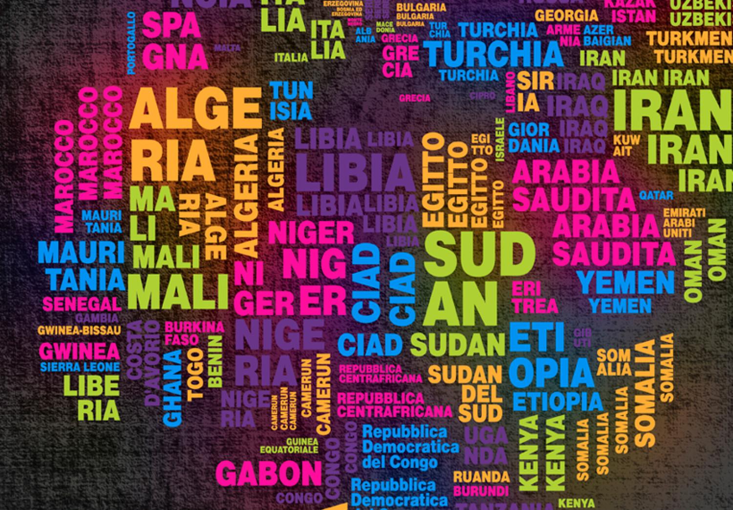 Cuadro moderno El mapa del mundo - nombres italianos de los países