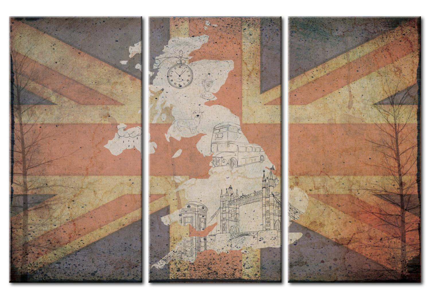 Cuadro moderno Mapa de Gran Bretaña - tríptico