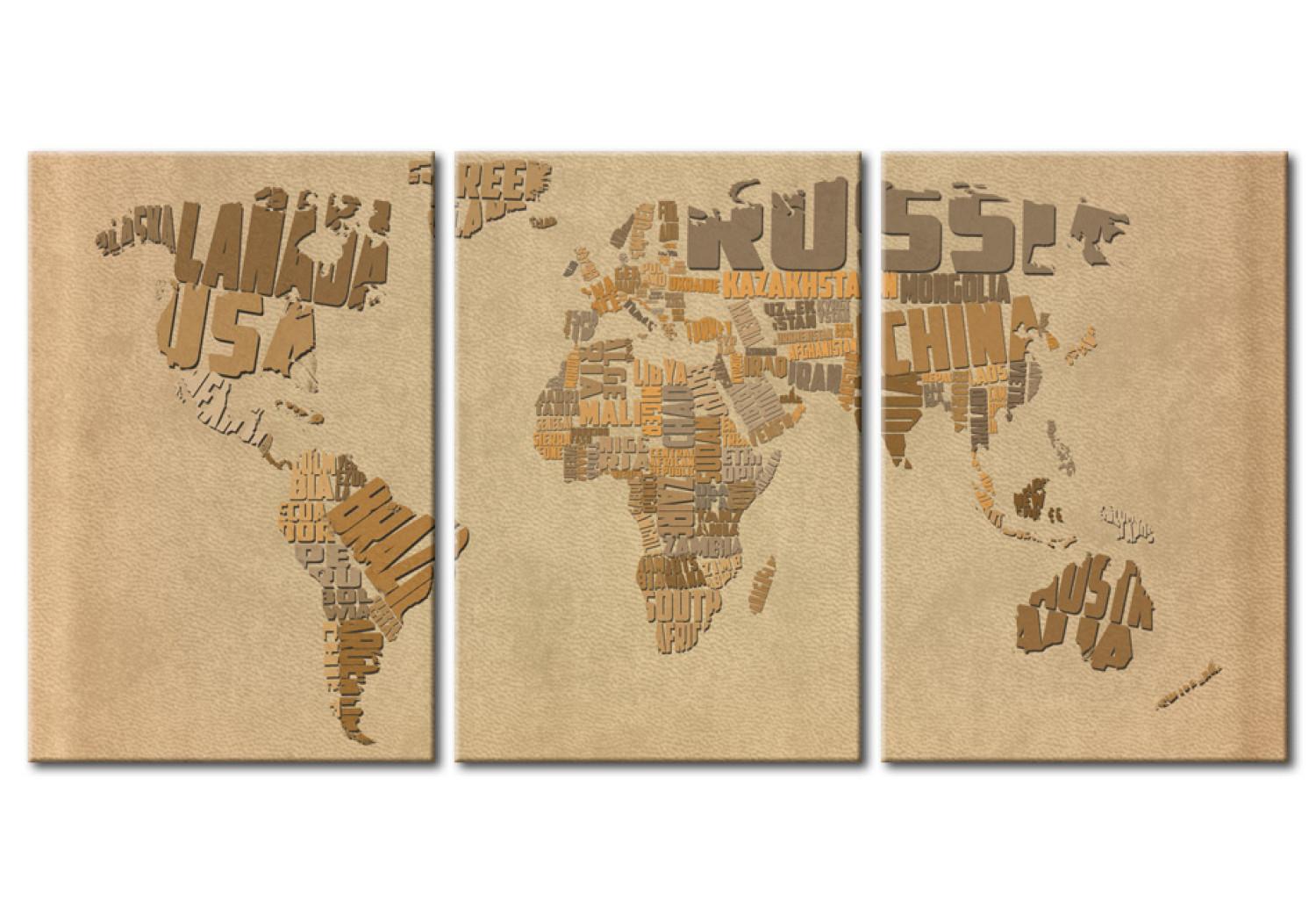 Cuadro decorativo El mapa del mundo en beige y marrón