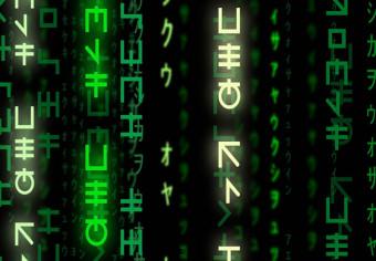 Cuadro Código verde - signos abstractos en un fondo negro al estilo de Matrix
