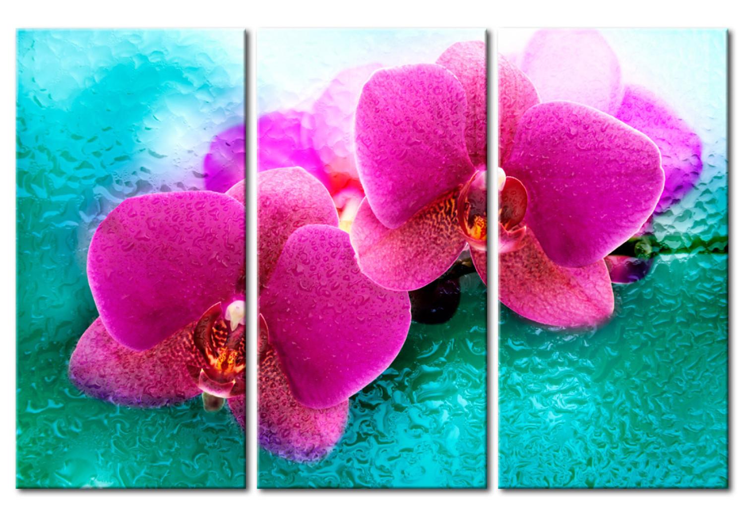 Cuadro moderno Azul turquesa y orquídea
