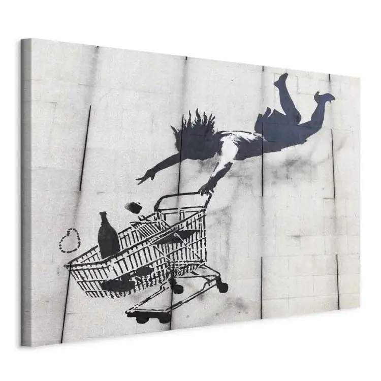 Muyer con un carrito de compras cayente (Banksy)