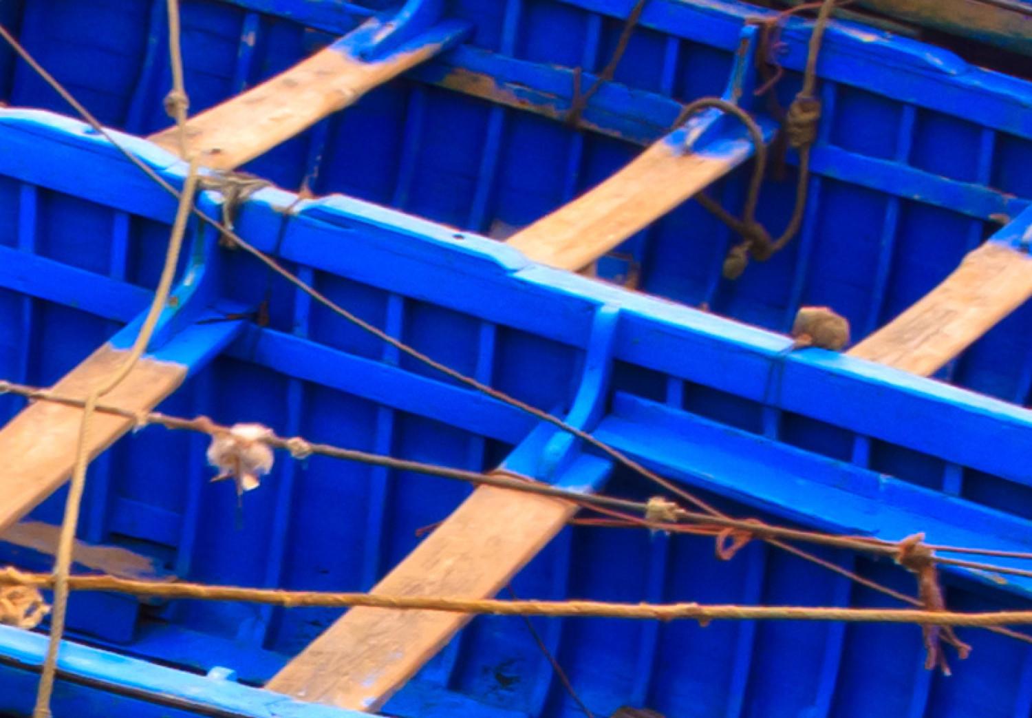 Cuadro moderno Barcos amarrados - paisaje marítimo en colores azules