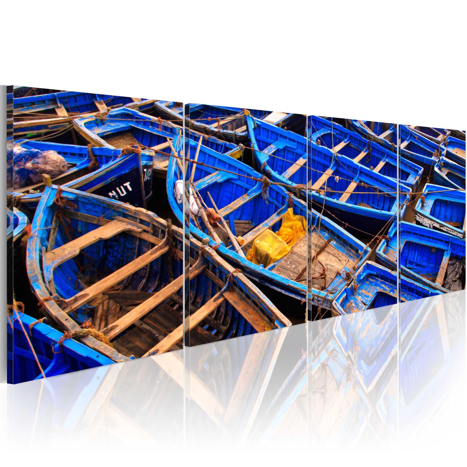 Cuadro moderno Barcos amarrados - paisaje marítimo en colores azules