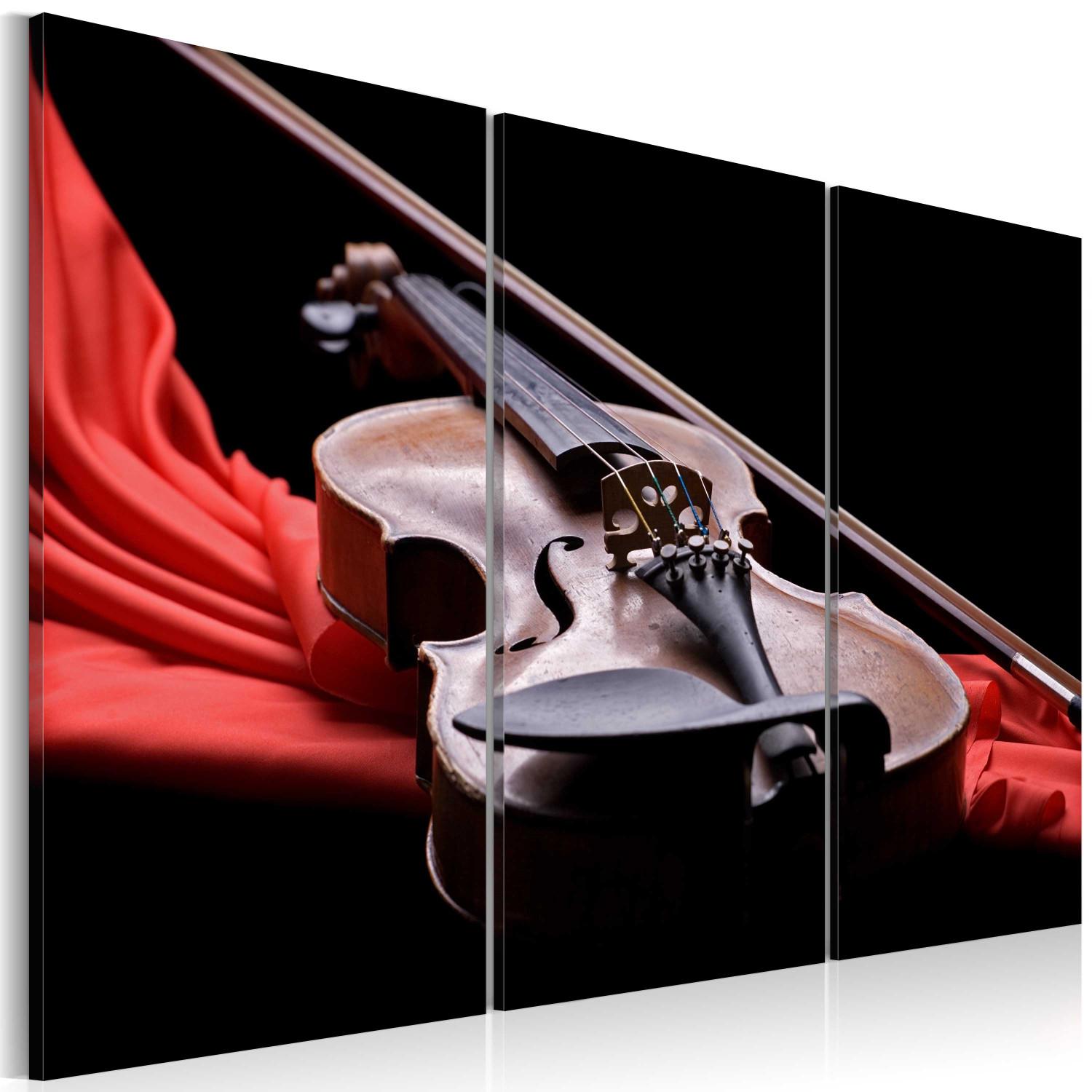 Cuadro moderno Violín de terciopelo - un instrumento musical sobre una tela roja